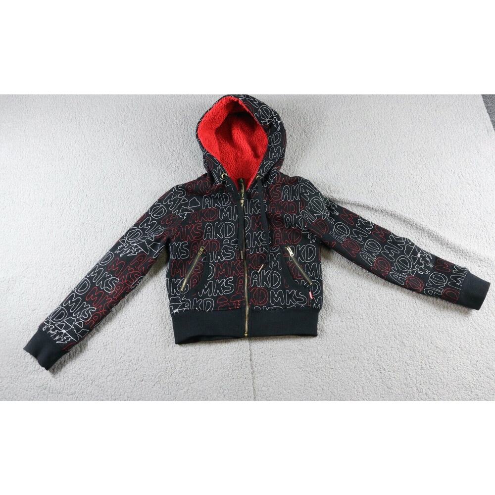 Akademiks Hoodie Junior Large Multi Black All Over Print Logo Sherpa Lined